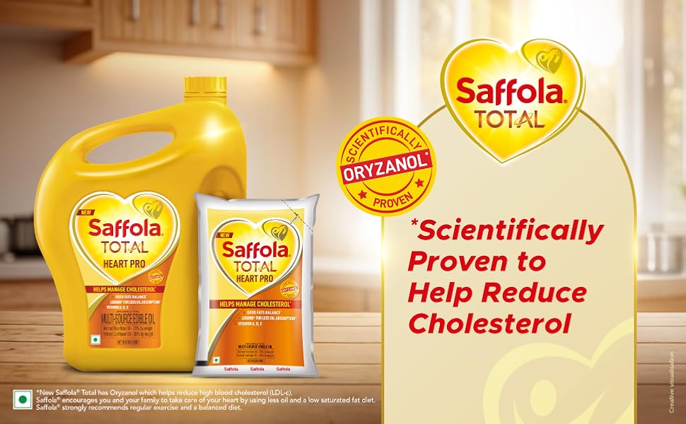 Saffola Total Refined Oil|Blend of Rice Bran Oil & Safflower oil|Cooking oil|Cholesterol Lowering Oil|Edible Oil 1L Unique