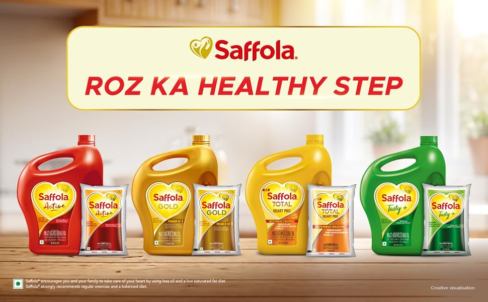 Saffola Total Refined Oil|Blend of Rice Bran Oil & Safflower oil|Cooking oil|Cholesterol Lowering Oil|Edible Oil 1L Unique