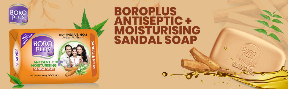 BoroPlus Antiseptic And Moisturising Bathing Sandal Soap With Sandal & Neem | 99.9% Germ And Virus Protection | For Smooth, Soft, Moisturised & Nourished Skin, 125G (Pack Of 4)