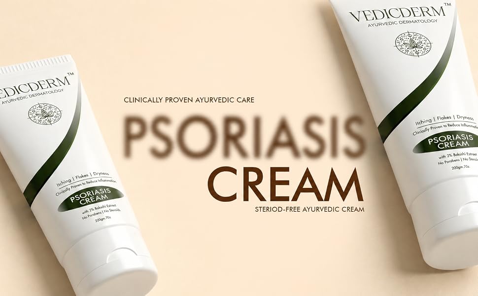 VEDICDERM Psoréa Cream with 2% Bakuchi Extract Skin Barrier Repair | Itching and Dryness Control | Natural, Chemical Free Formula for Psoriatic skin (200ml, Pack of 1)