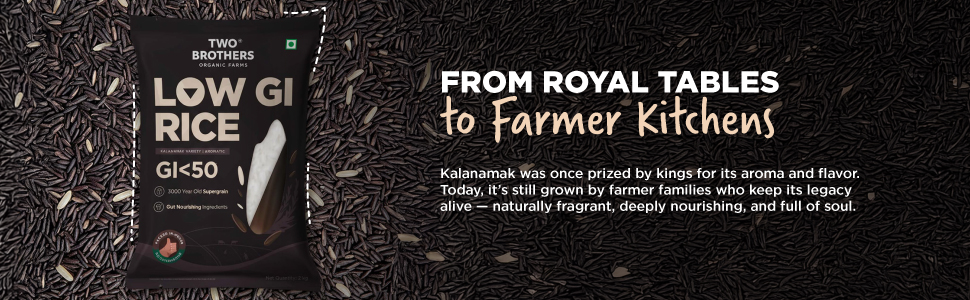 Two Brothers Organic Farms Kalanamak Rice 1KG | Low GI, Diabetic-Friendly Native Rice | Rich in Iron & Zinc | Gut Nourishing, Perfect for Pulao, Biryani & Curries
