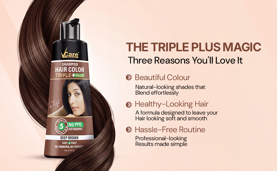 VCare Shampoo Hair Colour Shampoo, Deep Brown 180ml for Women and Men | Only 5 Minute Root Hair Dye | No Parabens, Ammonia And Sulfates