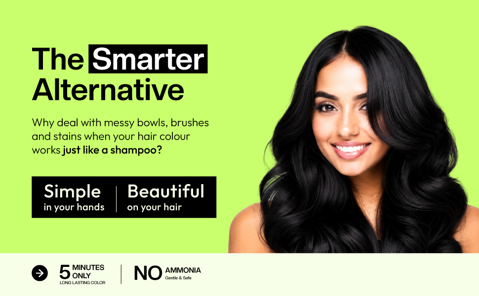 VCare Super Eazzy Hair Colour Shampoo for Women and Men 180ml | Only 5 Minute Root Hair Dye Coloring Kit Head, Moustache, Beard, Hands, Chest | No Parabens, Ammonia And Sulfates - Black