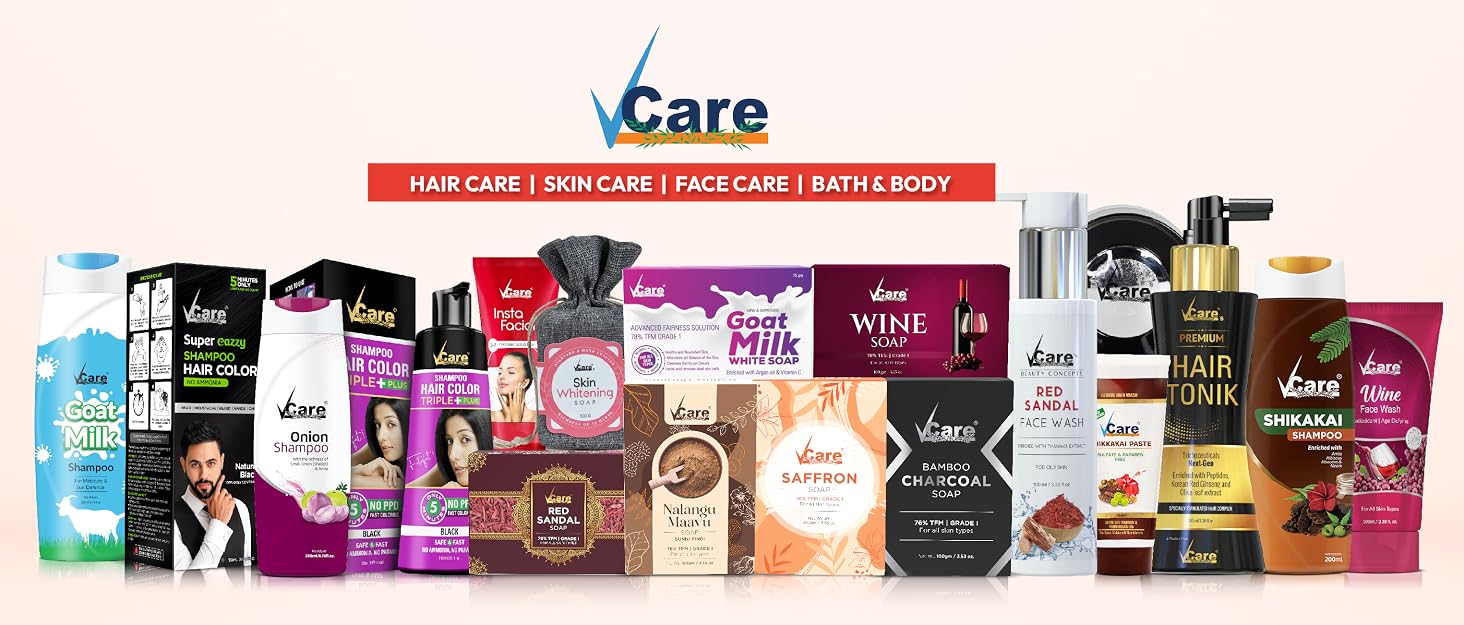 VCare Super Eazzy Hair Colour Shampoo for Women and Men 180ml | Only 5 Minute Root Hair Dye Coloring Kit Head, Moustache, Beard, Hands, Chest | No Parabens, Ammonia And Sulfates - Black