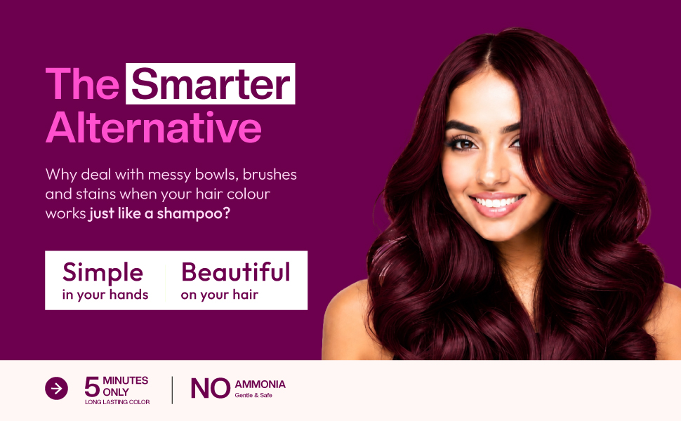 VCare Super Eazzy Hair Colour Shampoo for Women and Men 180ml | Only 5 Minute Root Hair Dye Coloring Kit Head, Moustache, Beard, Hands, Chest | No Parabens, Ammonia And Sulfates (180ml, Burgundy)