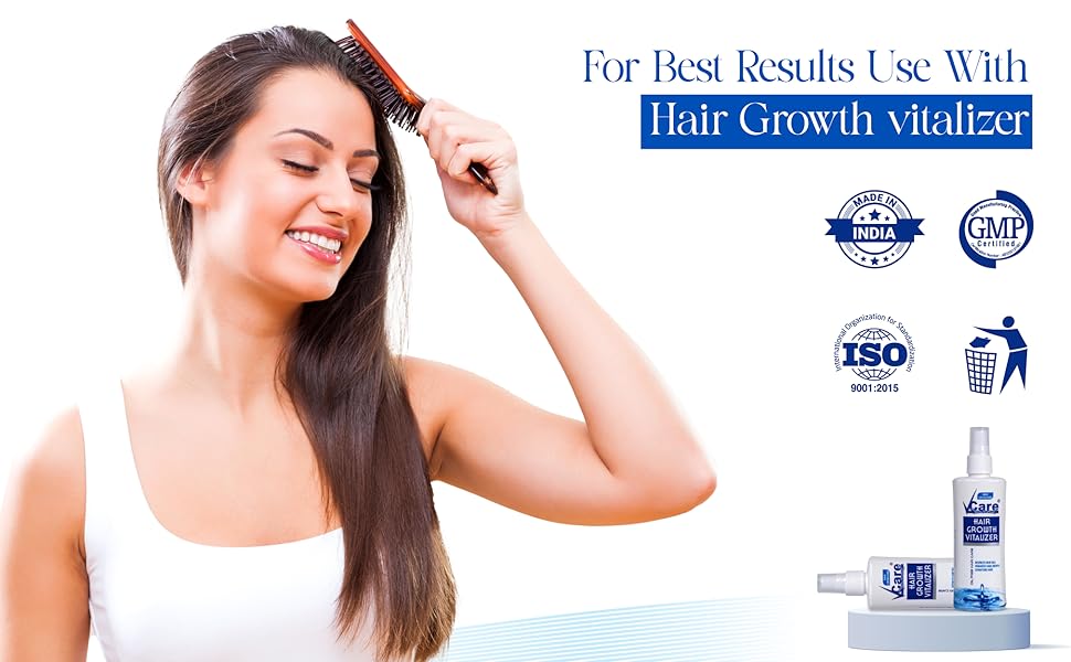 VCare Hair Growth Vitalizer for Men & Women, Oil-Free Hair Serum, Reduces Hair Fall, Boosts Hair Growth, Nourishes Scalp, Non-Sticky Formula, 2 x 100ml, Hair Care Essential for All Hair Types