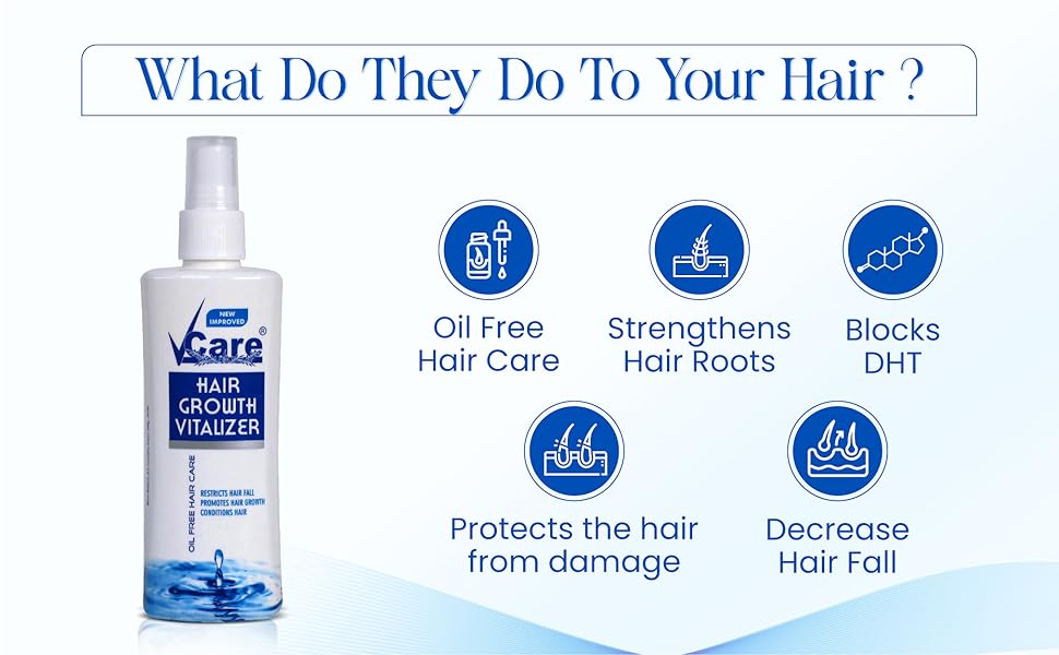 VCare Hair Growth Vitalizer for Men & Women, Oil-Free Hair Serum, Reduces Hair Fall, Boosts Hair Growth, Nourishes Scalp, Non-Sticky Formula, 2 x 100ml, Hair Care Essential for All Hair Types