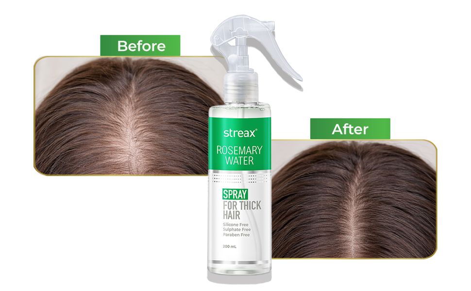 Streax Rosemary Hair Spray - 200ml , 100% Natural Extracts For Hair Growth , Stronger & Thicker Hair, Reduces Hair Fall , Nourishes Scalp & Stimulates Roots , Non-Sticky , Sulphate & Paraben-Free, Rosemary Water Spray for Hair Growth