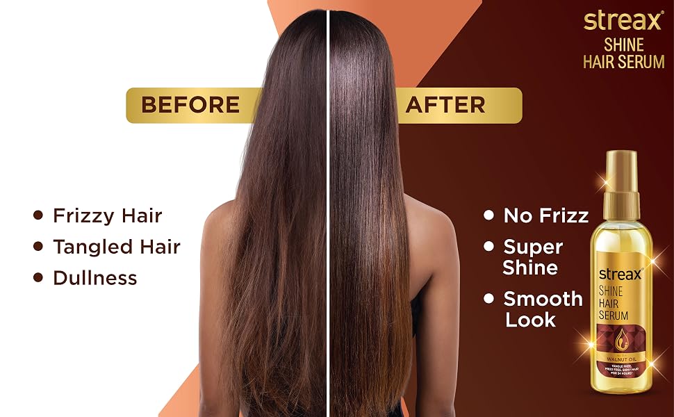 Streax Hair Serum 50ml, Hair serum for Dry & Frizzy Hair,for Women & Men, for Curly Hair, Wavy Hair, Straight Hair, Silk & Shine Vitalised with Walnut Oil