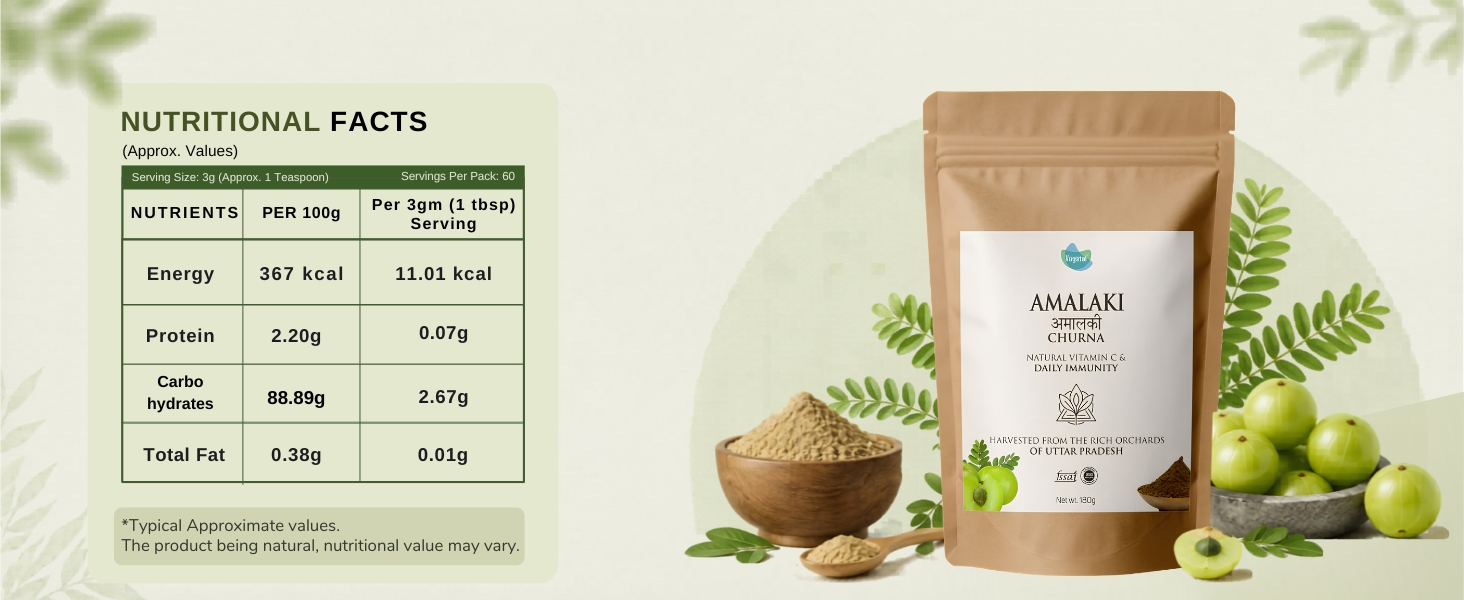 Vegetal Amalaki Churna 180g | Amla Powder from Uttar Pradesh Orchards | Natural Vitamin C, Immunity, Hair & Skin | 3rd Party Lab-Tested | FSSAI & AYUSH | 100% Pure
