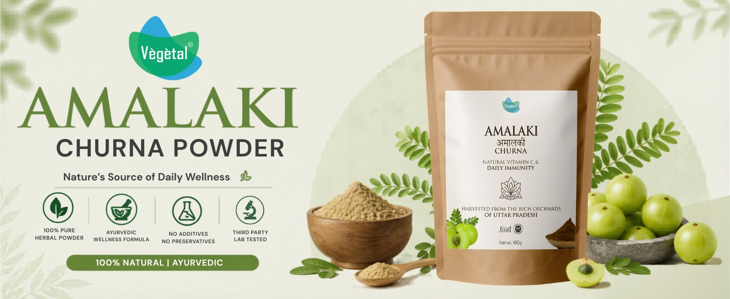 Vegetal Amalaki Churna 180g | Amla Powder from Uttar Pradesh Orchards | Natural Vitamin C, Immunity, Hair & Skin | 3rd Party Lab-Tested | FSSAI & AYUSH | 100% Pure