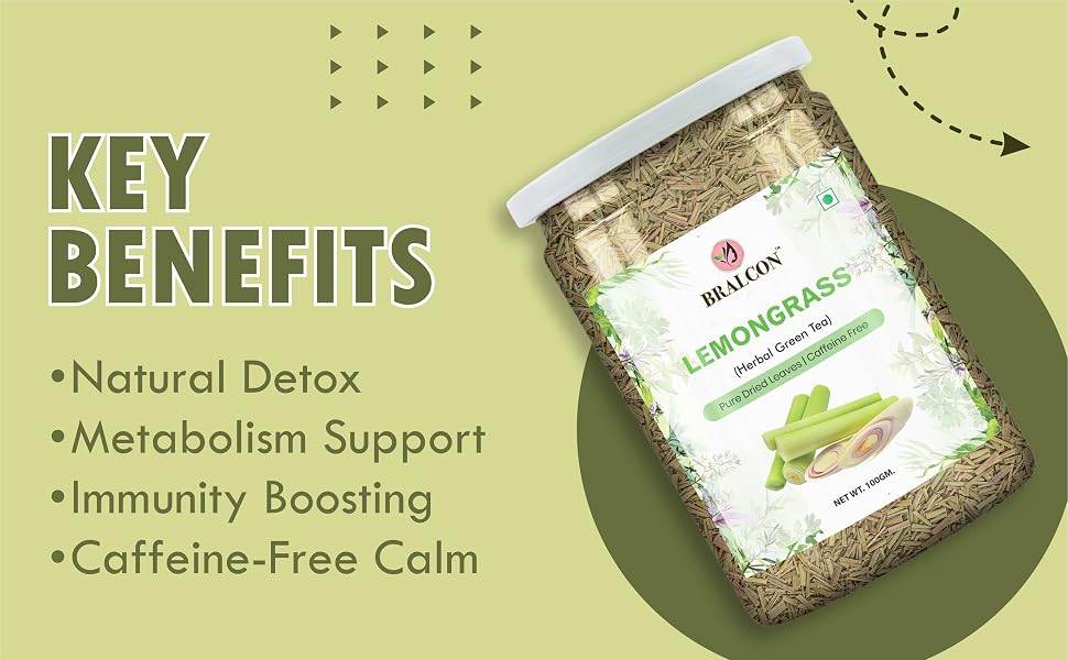 BRALCON Organic Lemongrass Herbal Tea - 100g | 100% Natural Whole Leaf Tea | Immunity Boosting | Antioxidant | Boost Metabolism | Used for Detox