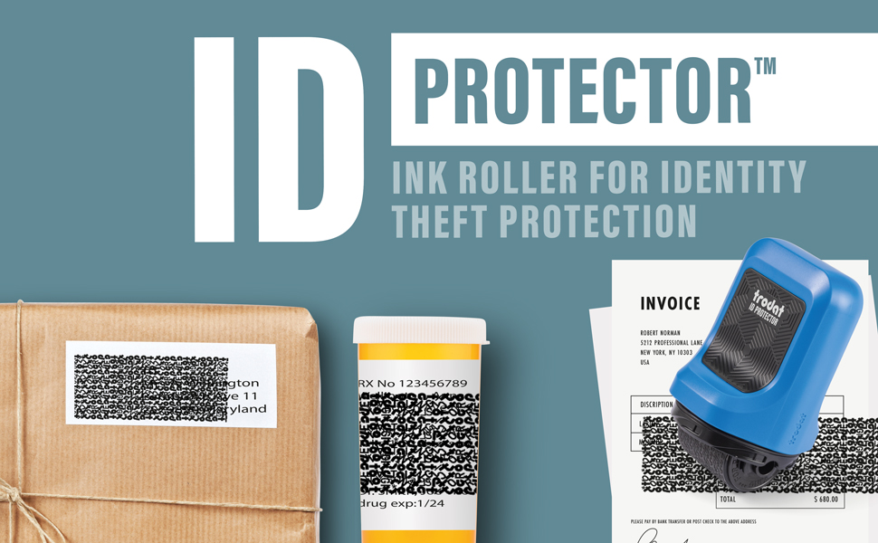 Trodat Identity Theft Protection Roller Stamp – Wide 1.0 Inch Coverage – Refillable Privacy Blocker for Labels, Documents – Anti-Fraud Ink Roller for Secure Information Concealment