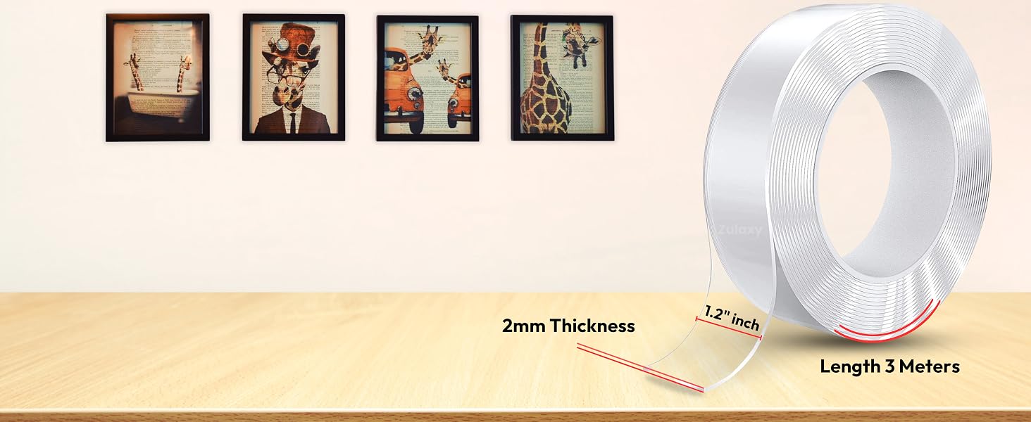 Zulaxy Double Sided Tape Heavy Duty for Wall, Strong Adhesive Transparent Nano Tape 3 Meter | Multipurpose Mounting Tape for Home, Office & Car Without Peeling Paint (Pack of 1)