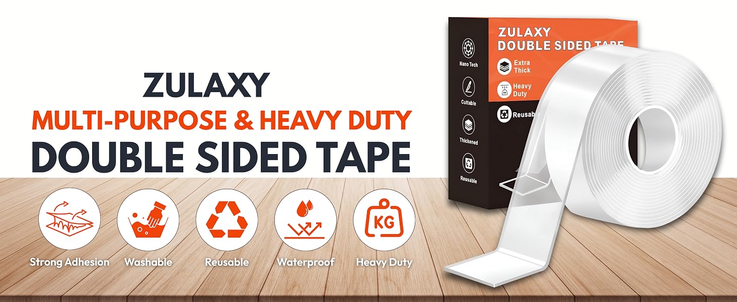 Zulaxy Double Sided Tape Heavy Duty for Wall, Strong Adhesive Transparent Nano Tape 3 Meter | Multipurpose Mounting Tape for Home, Office & Car Without Peeling Paint (Pack of 1)
