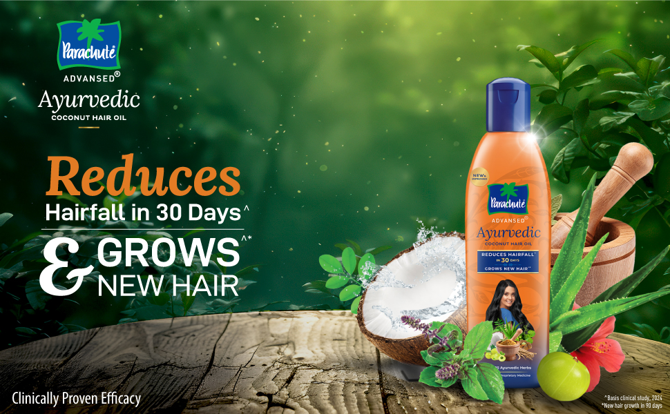 Parachute Advansed Ayurvedic Coconut Hair Oil | for Hair Fall Control & Hair Growth | with Coconut & 25 Ayurvedic Herbs Like Amla, Neem, Bhringraj, Brahmi, Methi Etc | Clinically Proven | 300Ml