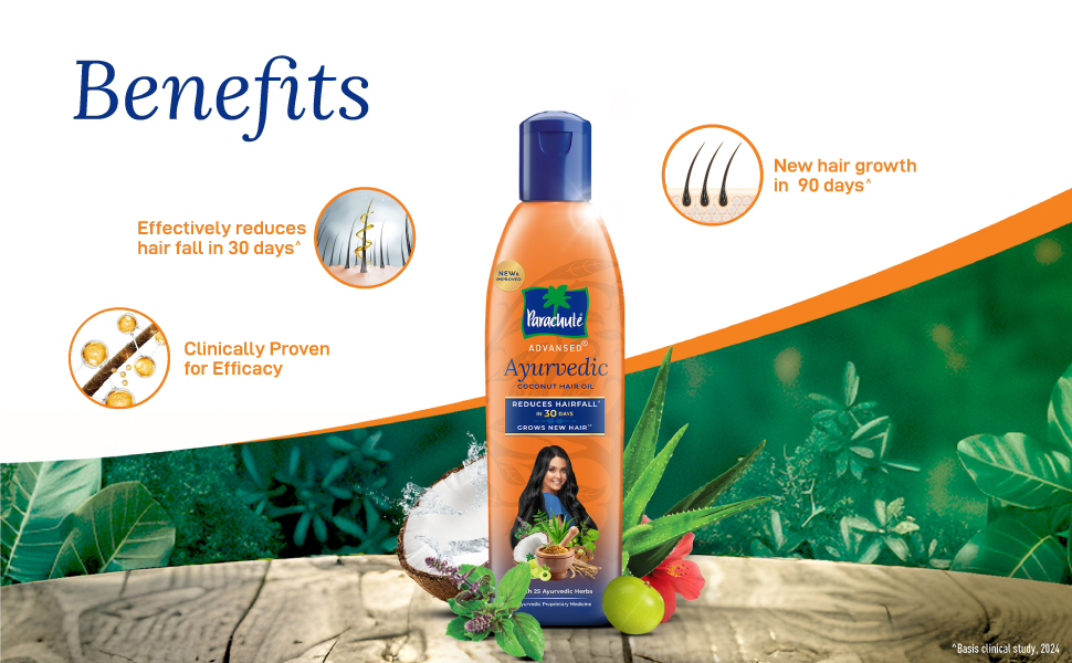 Parachute Advansed Ayurvedic Coconut Hair Oil | for Hair Fall Control & Hair Growth | with Coconut & 25 Ayurvedic Herbs Like Amla, Neem, Bhringraj, Brahmi, Methi Etc | Clinically Proven | 300Ml