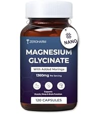 ZEROHARM Magnesium Glycinate Supplement | Plant-based Nano Magnesium Supplement with Moringa | Supports Muscle, Sleep & Brain Function | High Strength 1360mg (132mg Elemental) | 120 Veg Capsules