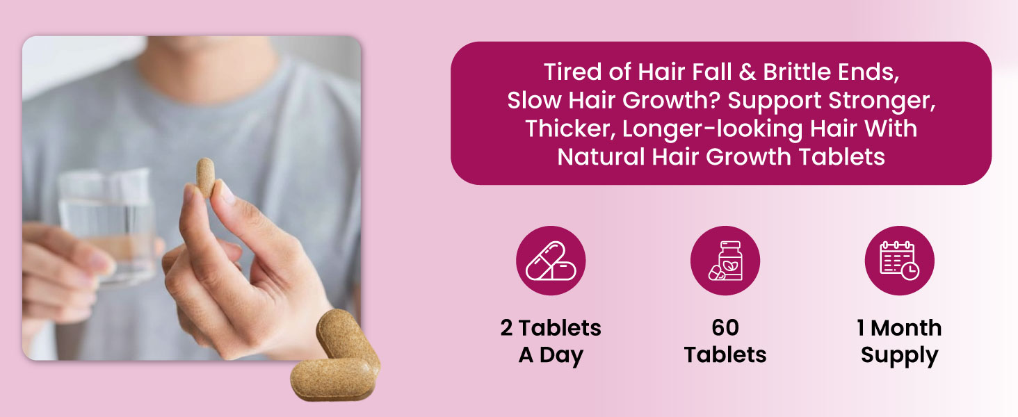 ZEROHARM Biotin Tablets for Hair Growth - 10000 mcg Vitamin B7 - Plant-Based Supplement Supports Hair Growth, Skin Hydration & Nail Strength For Men & Women - Sesbania Grandiflora - 60 Tablets