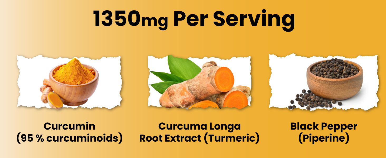 ZEROHARM Holistic Curcumin Capsules 1350mg | 95% Curcuminoids with Piperine & Black Pepper | High Absorption Turmeric Curcumin Supplement for Joint, Immunity & Inflammation Support | 90 Capsules