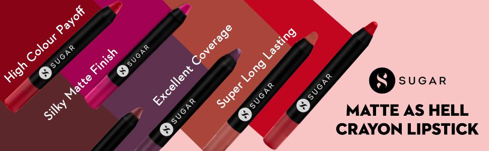 SUGAR Cosmetics Matte As Hell Crayon Lipstick for Indian Skin | Long Lasting Matte Lipstick | Smudge Proof Lip Crayon with Sharpener | 12Hr Wear | 2.8gm - 04 Holly Golightly