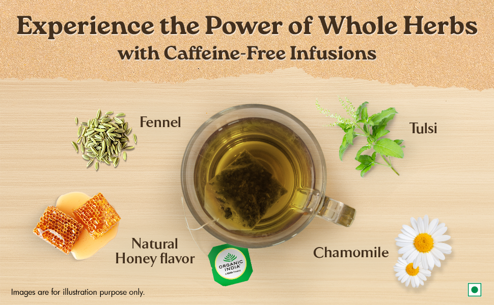 A TATA Product - Organic India Tulsi Honey Chamomile Infusion - 25 Tea Bags, Certified Organic, Stress Relief, Calming, Promotes Sleep, Caffeine-Free