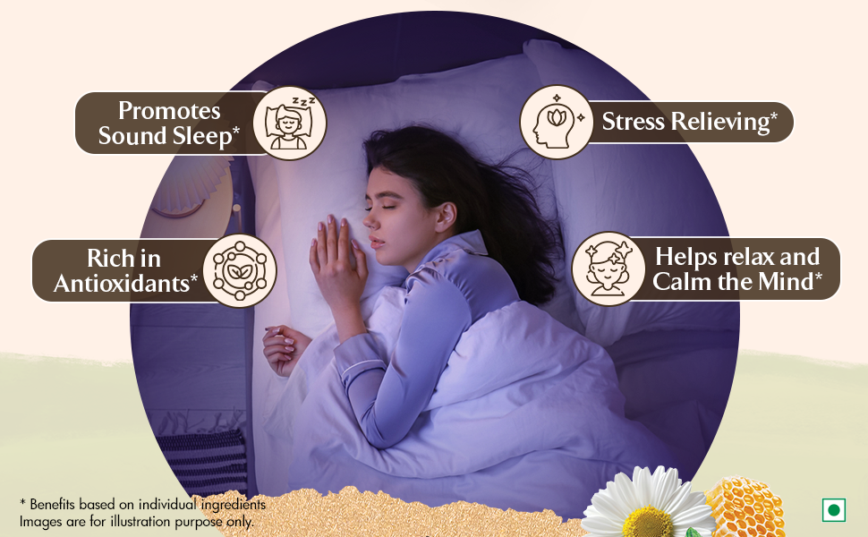 A TATA Product - Organic India Tulsi Honey Chamomile Infusion - 25 Tea Bags, Certified Organic, Stress Relief, Calming, Promotes Sleep, Caffeine-Free
