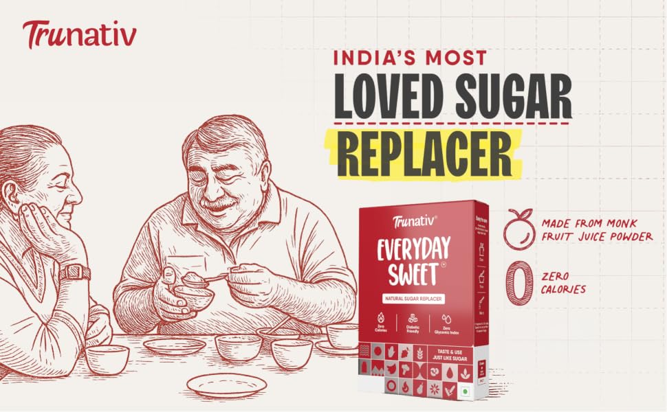 Trunativ Everyday Sweet | Erythritol & Monk Fruit Sweetener Powder | Zero-Calorie Sugar Substitute | 1:1 Sugar Replacer for Cooking & Baking | Keto & Diabetic Friendly | 240g (60 Sachets)