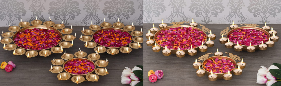 Webelkart Diya Shape Flower Decorative Urli Bowl for Home Handcrafted Bowl for Floating Flowers and Tea Light Candles,Office and Table Decor| Diwali Decoration Items