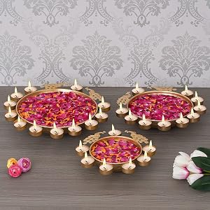 Webelkart Diya Shape Flower Decorative Urli Bowl for Home Handcrafted Bowl for Floating Flowers and Tea Light Candles,Office and Table Decor| Diwali Decoration Items