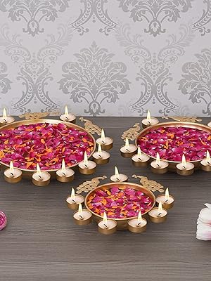 Webelkart Diya Shape Flower Decorative Urli Bowl for Home Handcrafted Bowl for Floating Flowers and Tea Light Candles,Office and Table Decor| Diwali Decoration Items