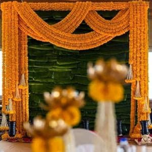 Artificial Flowers for Decoration, Marigold Flowers Garlands Home Decor, Diwali Decoration Items Home Decor, Pooja Room Decorations Items Wedding Housewarming (Multicolour, Pack of 10)