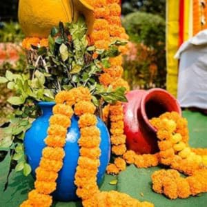Artificial Flowers for Decoration, Marigold Flowers Garlands Home Decor, Diwali Decoration Items Home Decor, Pooja Room Decorations Items Wedding Housewarming (Multicolour, Pack of 10)