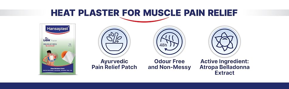 Hansaplast Ayurvedic Pain Relief Patch for Back, Joint & Muscle Pain | Sustained Heat | Odor-Free & Non-Messy | Natural Atropa Belladonna Extract