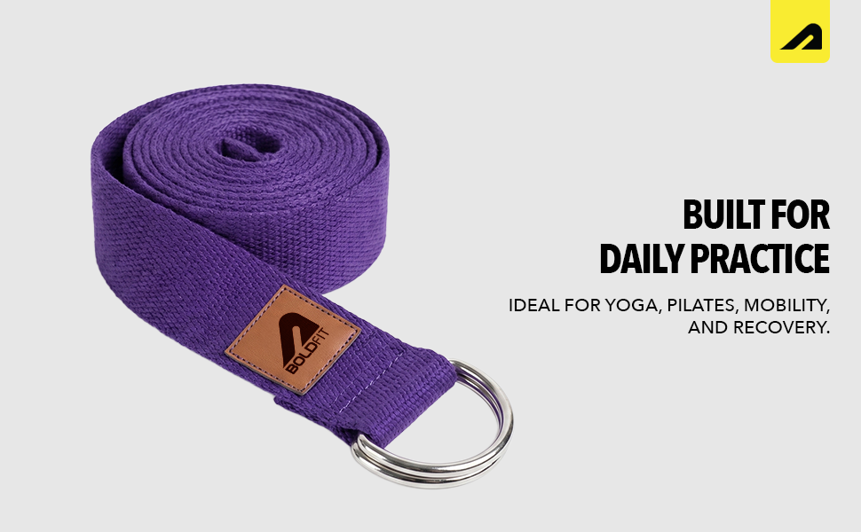 Boldfit Yoga Belt for Women and Men - Yoga Strap for Stretching with Extra Safe Adjustable D-Ring Buckle - Durable and Comfy Texture - Perfect for Your Yoga Session - 6 Feet, Purple