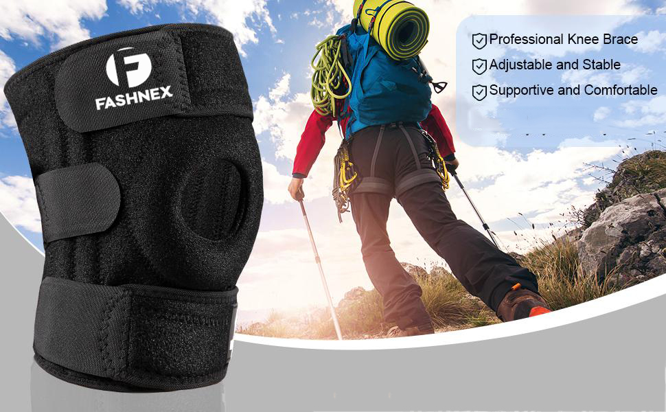 FASHNEX Premium Knee Support Open Patella, Breathable Knee Cap Brace for Arthritis, Pain Relief, Sports for Men & Women (Single Piece / 1 Piece (Not a Pair), (Black), Free Size)