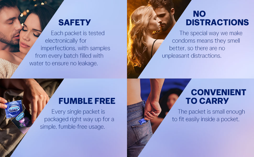 Durex Intense Condoms for Her | 2-in-1 Ribbed & Dotted Textured Condoms with Stimulating Gel | 10 Count