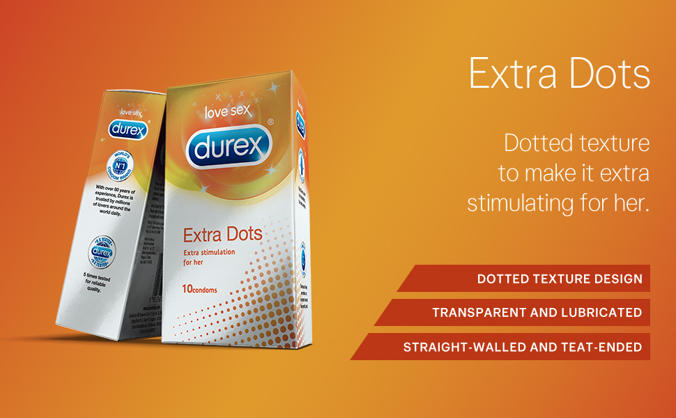 Durex Extra Dotted Condoms for Men | Textured Dotted Lubricated Condoms For enhanced sensations | 10 Count