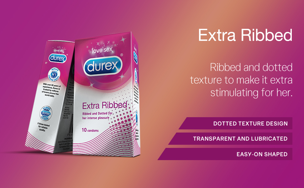 Durex Condoms, Extra Ribbed - 10 Count