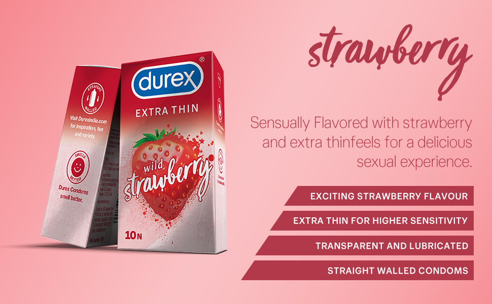 Durex Extra Thin Wild Strawberry Flavoured Condoms For Men - 10s