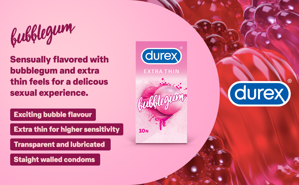 Durex Extra thin Bubblegum Flavoured Condoms For Men- 10s