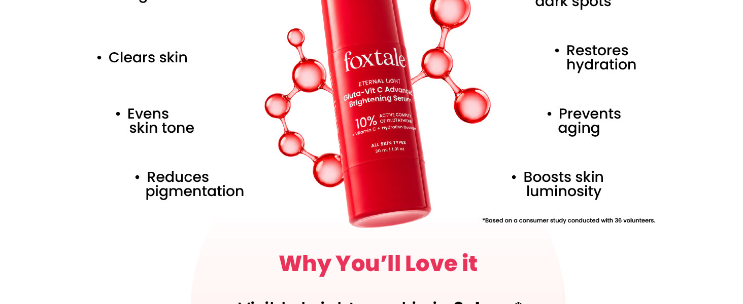 Foxtale 10% Vitamin C-Glutathione Brightening Face Serum for Glowing Skin, Treats Dark Spots, Pigmentation & Dullness, Beginner & Sensitive Skin Friendly | All Skin Types | Women & Men | 30ml