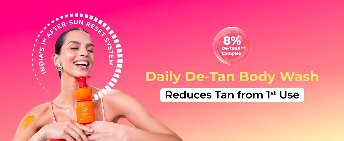 Hula Hoop 8% De-Tan Body Wash by Foxtale | Removes Tan & Reduces Pigmentation | With Niacinamide, Glycolic Acid, & Calendula Extract | For All Skin Types | 250 ml