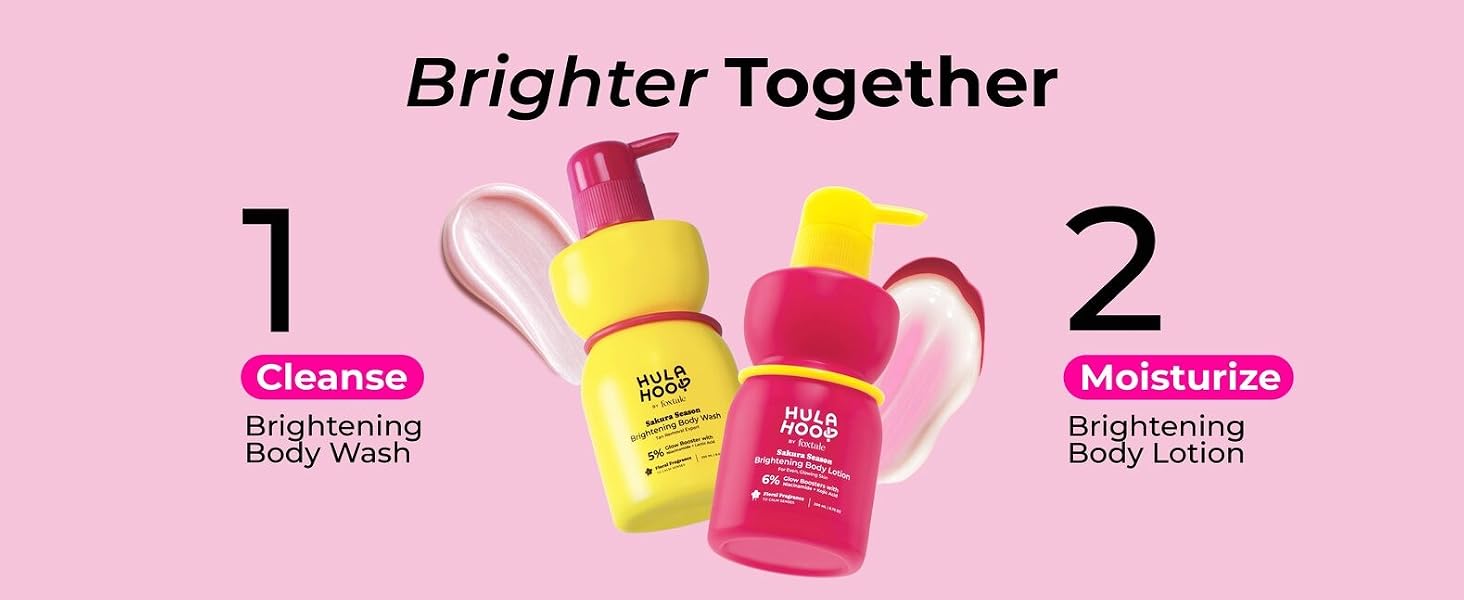 Hula Hoop Brightening Body Wash by Foxtale | Lactic Acid & Niacinamide | Reduces tan from 1st wash | Brightens & Evens Out Skin Tone | Floral Sakura Scent| for Men & Women | 250ml