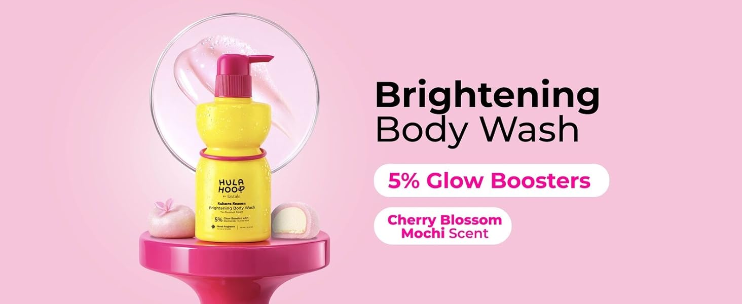 Hula Hoop Brightening Body Wash by Foxtale | Lactic Acid & Niacinamide | Reduces tan from 1st wash | Brightens & Evens Out Skin Tone | Floral Sakura Scent| for Men & Women | 250ml