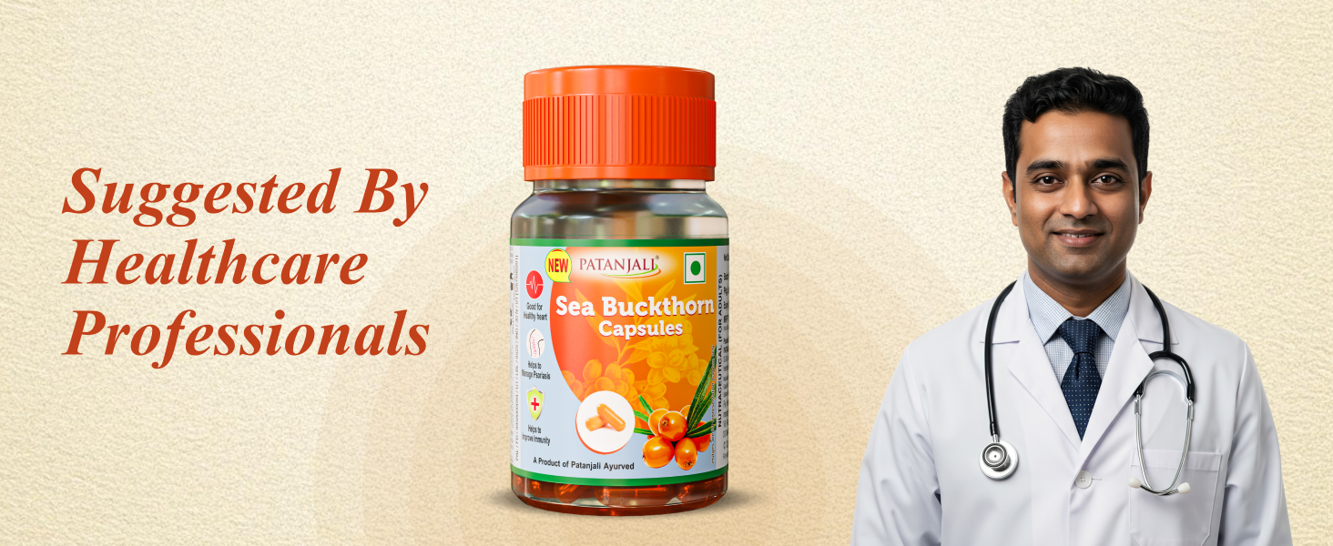 Patanjali Sea Buckthorn Fruit Berry Oil 500mg - 30 Veg HPMC Capsules | Rich in Omega 3, 6 & 9 | Dietary Supplement for Heart Health, Immunity & Deep Skin Hydration