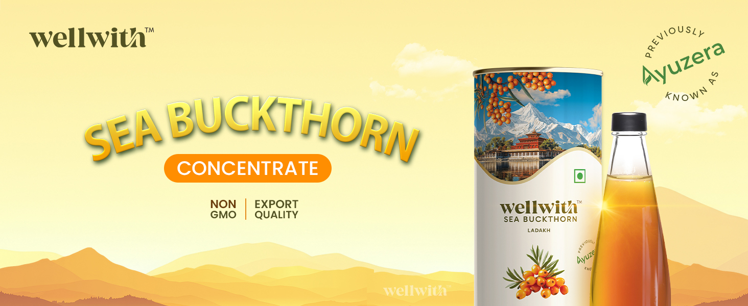 Ayuzera (Wellwith) Himalayan Sea Buckthorn Pulp Concentrate 300ml | Cold-Pressed | Makes 50 Glasses | Natural Vitamin C, Omega 3 6 7 9, Antioxidants | Immunity, Skin Glow & Gut Health Support | Juice Seabuckthorn