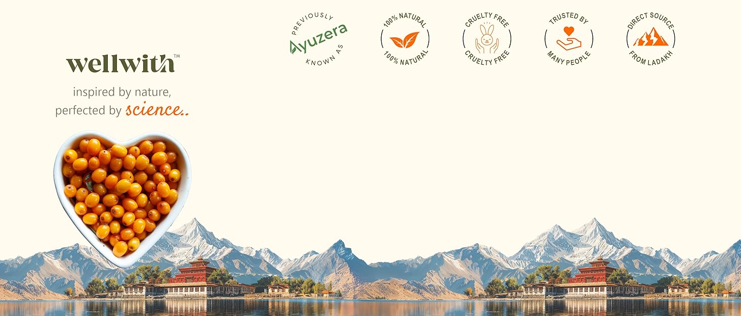 Ayuzera (Wellwith) Himalayan Sea Buckthorn Pulp Concentrate 300ml | Cold-Pressed | Makes 50 Glasses | Natural Vitamin C, Omega 3 6 7 9, Antioxidants | Immunity, Skin Glow & Gut Health Support | Juice Seabuckthorn