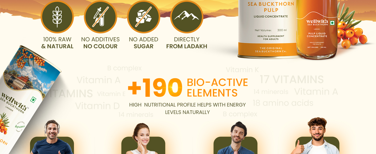 Ayuzera (Wellwith) Himalayan Sea Buckthorn Pulp Concentrate 300ml | Cold-Pressed | Makes 50 Glasses | Natural Vitamin C, Omega 3 6 7 9, Antioxidants | Immunity, Skin Glow & Gut Health Support | Juice Seabuckthorn
