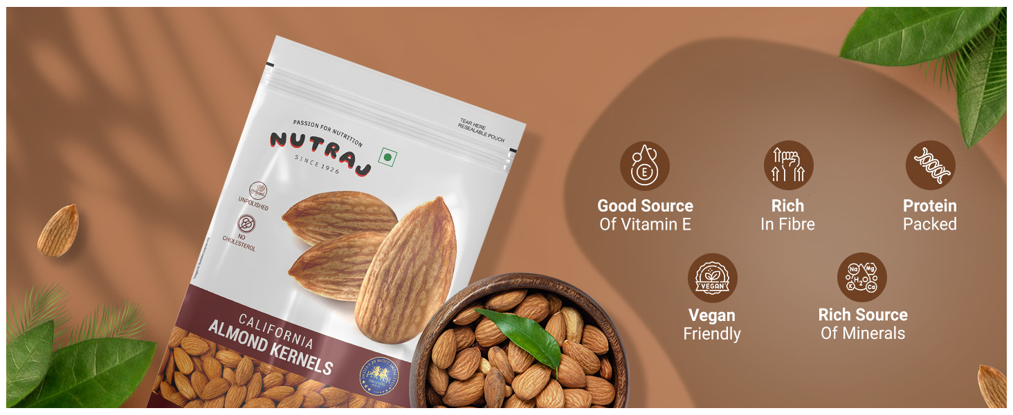 Nutraj Raw California Almonds 250g Pouch | Badam | Dry Fruits